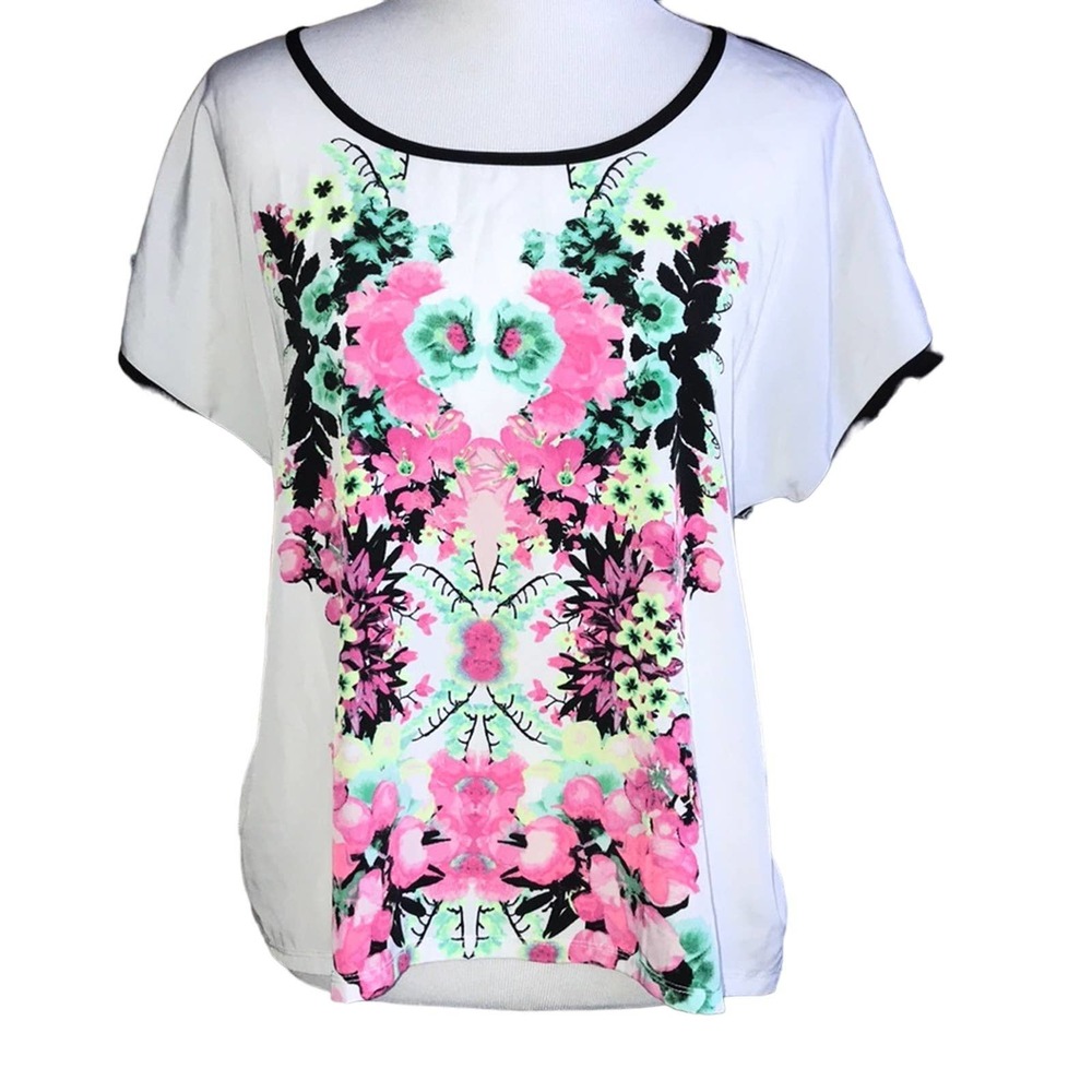 STYLE & CO WHITE MULTICOLOR FLORAL CHIC CONTEMPORARY TOP SMALL